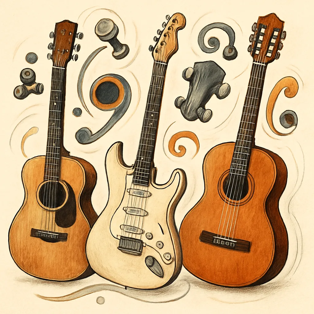 Various types of guitars illustrating tuning diversity